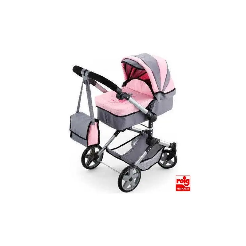 Bayer Design Neo Pro Large Doll's Pram - Grey/pink