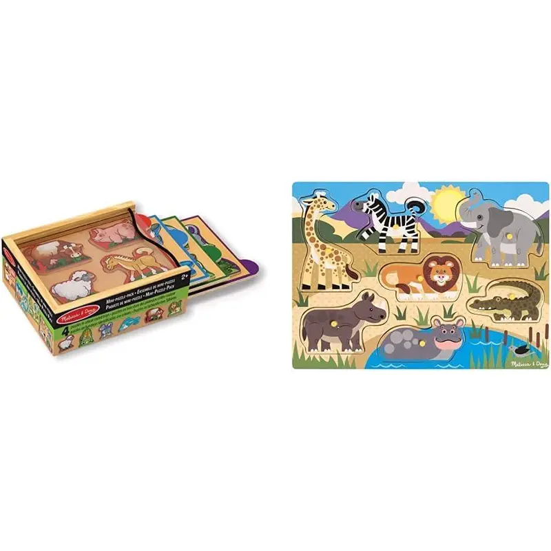 Melissa & Doug Animals Mini-puzzle Pack & Wooden Toy Peg Puzzle