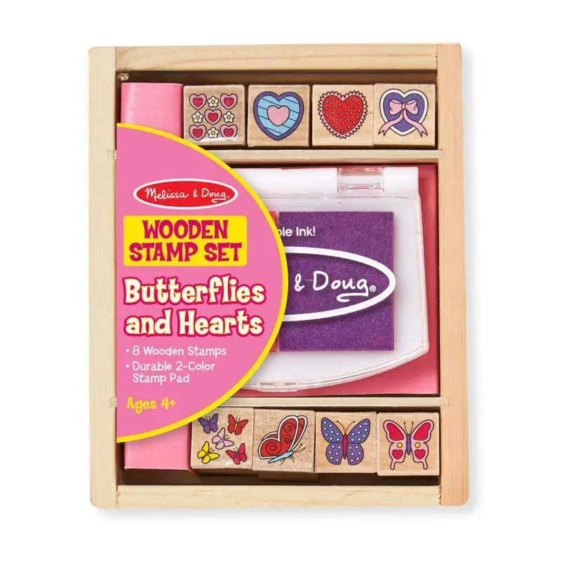 Melissa & Doug Wooden Stamp Set - Butterfly & Hearts